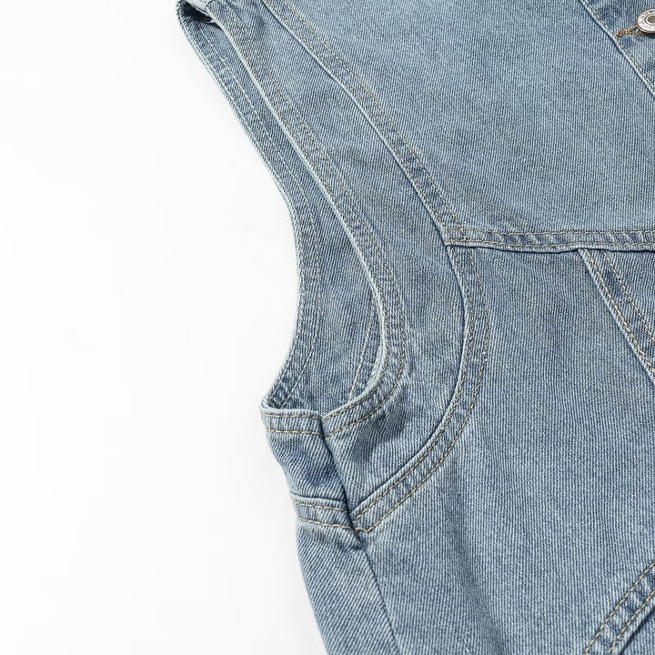 Damen Jeansweste mit Stehkragen, durchgehender Knopfleiste und aufgesetzten Taschen Drune