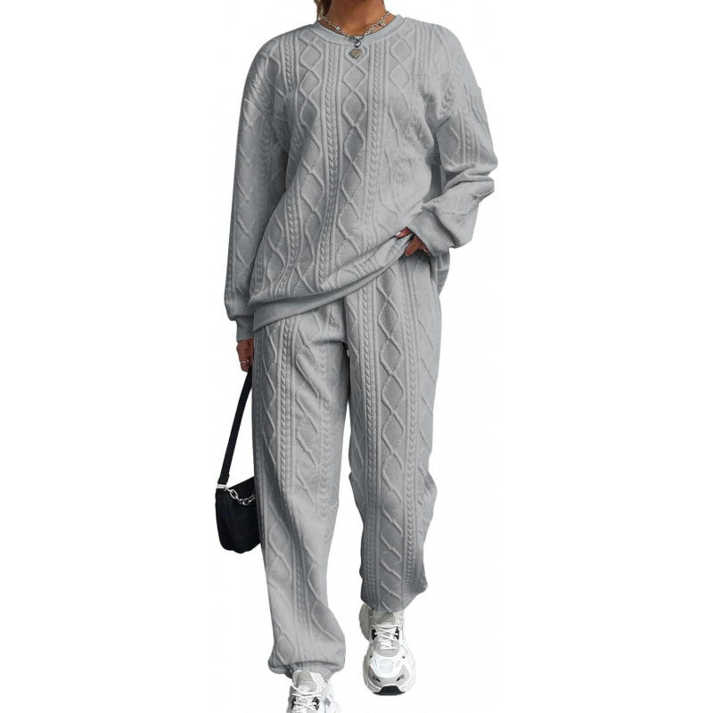 Damen modisches Strick-Loungewear-Set mit lässigem Schnitt und strukturierter Oberfläche Drune