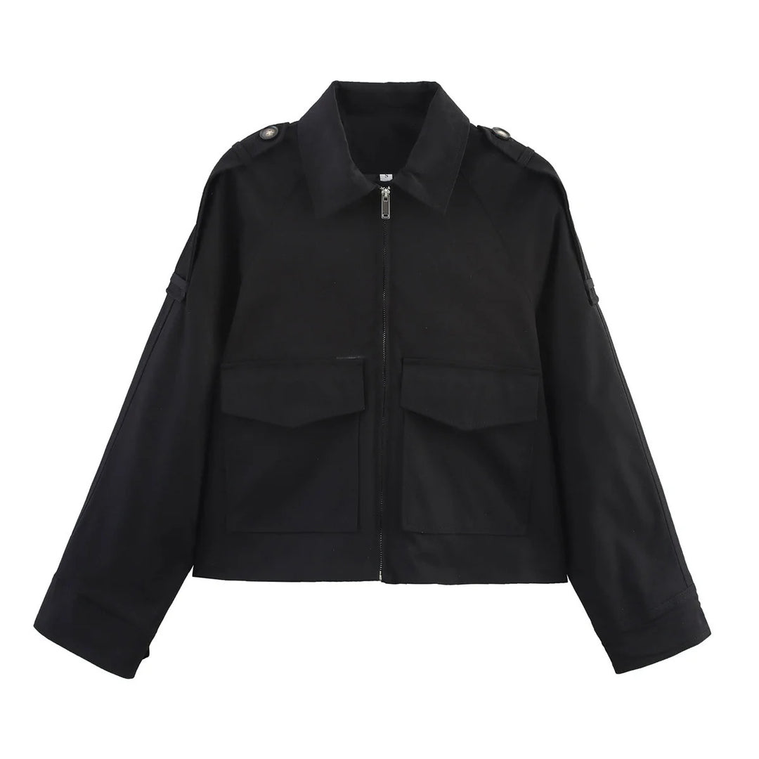 Damen nan kurze Utility-Blousonjacke mit aufgesetzten Klappentaschen und Epauletten Drune