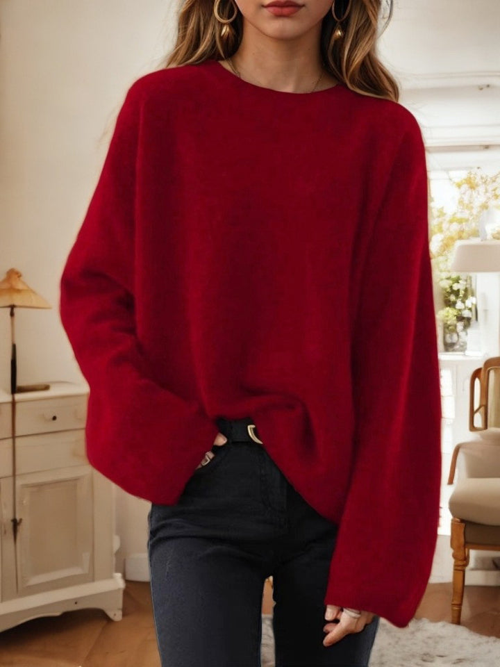 Damen nan lässiger Oversize-Strickpullover mit Rundhalsausschnitt und überschnittener Schulterpartie Drune