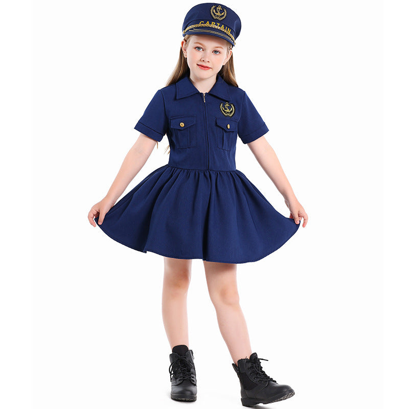 Mädchen Polizeikostüm mit Kleid und Mütze Drune
