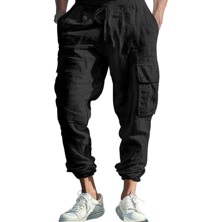 Herren nan lässige Leinen-Cargo-Jogger mit Kordelbund, großen Klapptaschen und elastischem Knöchelabschluss Drune