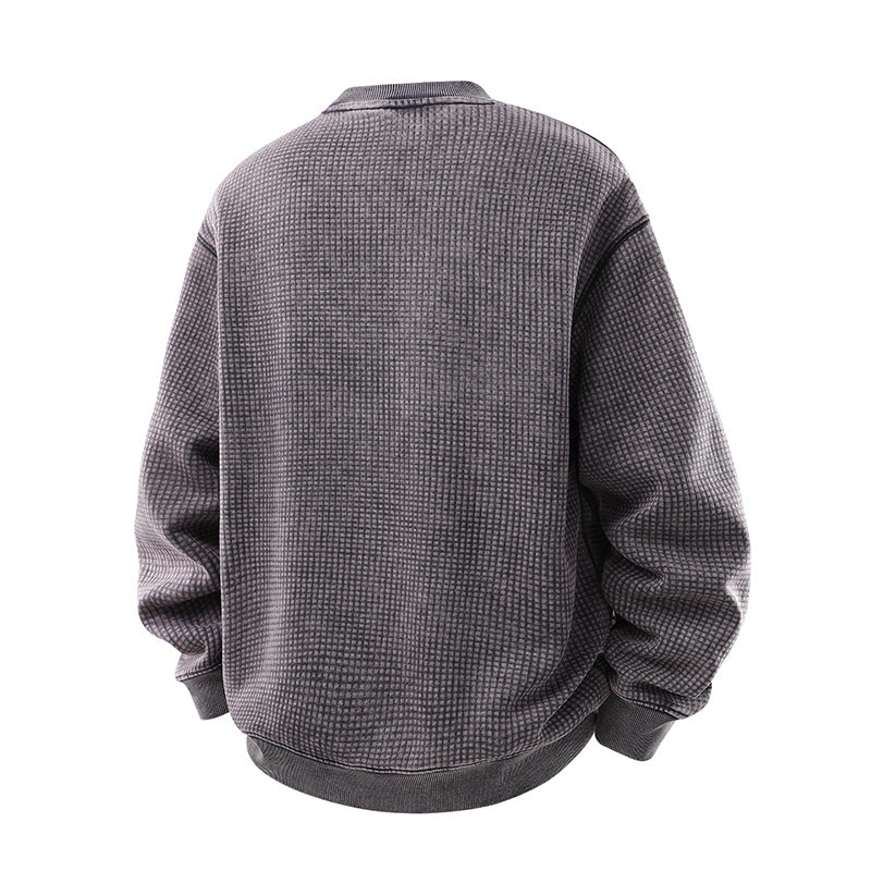 Herren Oversize-Waffelstruktur-Sweatshirt mit Rundhals und gerippten Bündchen Drune