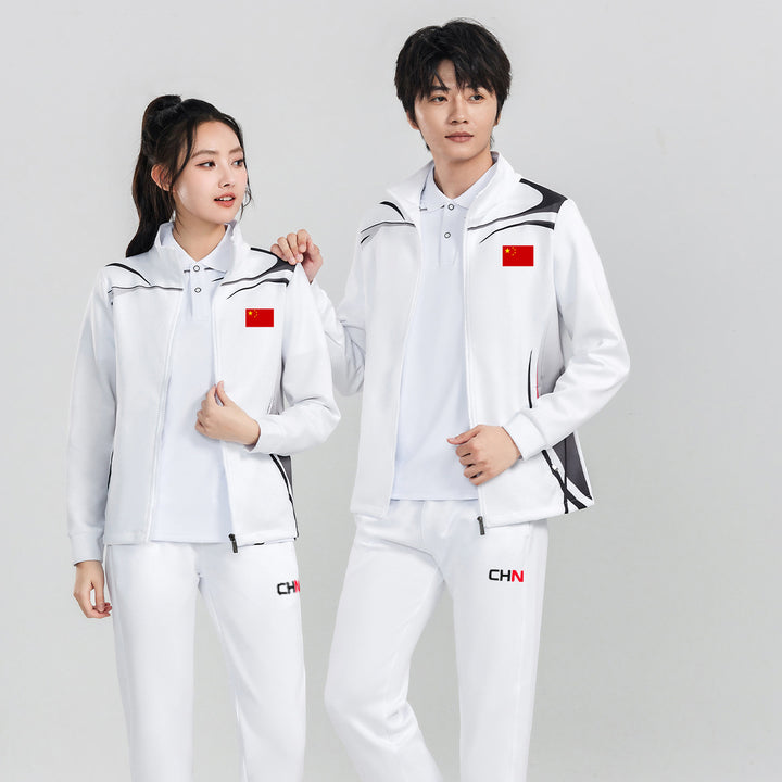 Unisex Team-Trainingsjacke mit Reißverschluss, Stehkragen und Flaggenpatch Drune