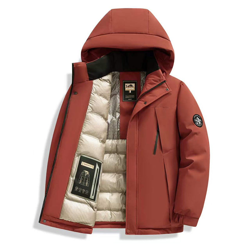 Herren Winddichte Thermo-Parka mit abnehmbarer Kapuze, Stehkragen & versteckten Reißverschlusstaschen Drune