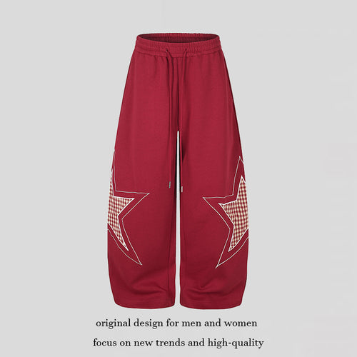 Damen weite Palazzo-Sweathose mit Stern-Applikationen und Karo‑Einsätzen Drune