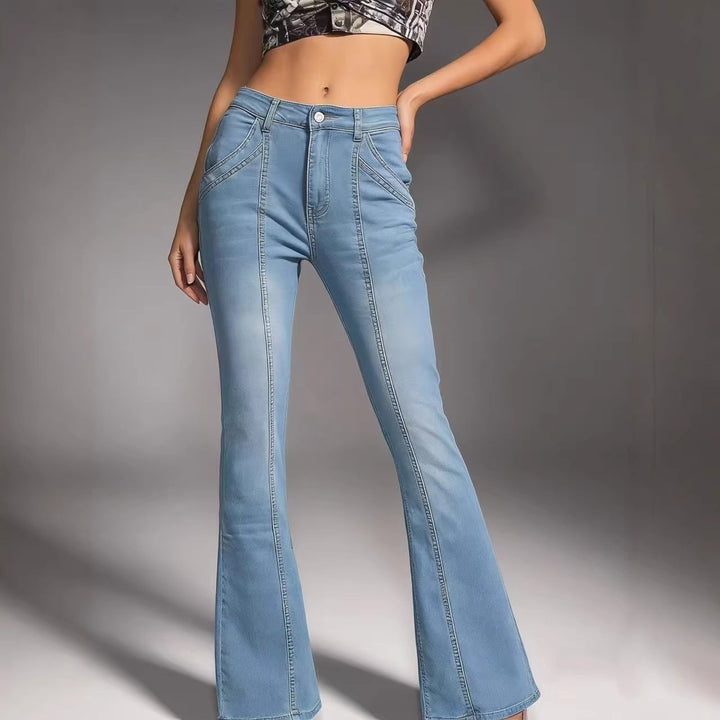 Damen nan hochgeschnittene taillierte Flared-Jeans mit mittiger Nahtführung und figurformender Hüftpartie Drune