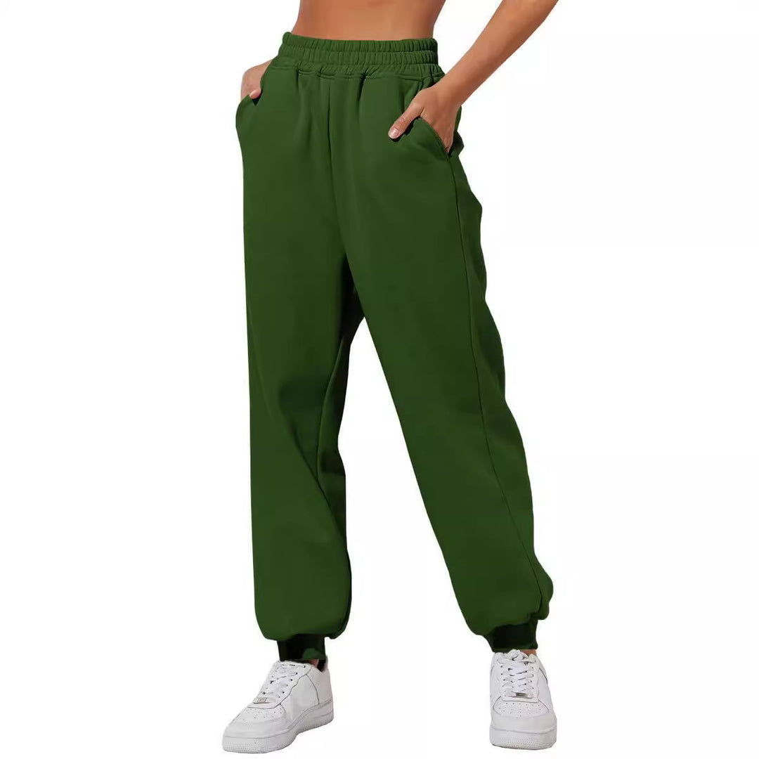 Damen nan weite High‑Waist Jogginghose mit soften Bügelfalten, elastischem Komfortbund und gerippten Knöchelbündchen Drune