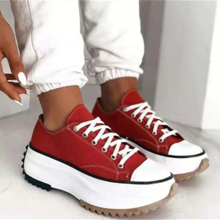 Damen nan Plateausneaker mit gezahnter Profilsohle, Canvas-Obermaterial und verstärkter Zehenkappe Drune