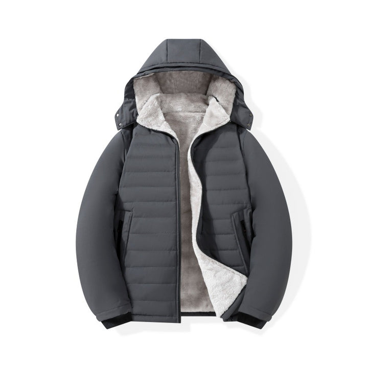 Herren Wattierte Kapuzenjacke mit Teddyfutter, winddichter Außenhülle & Reißverschlusstaschen Drune