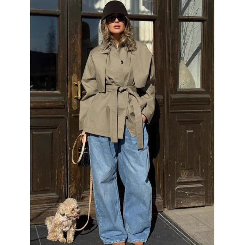 Damen Trenchcoat mit taillierbarem Gürtel und modischen Revers Drune