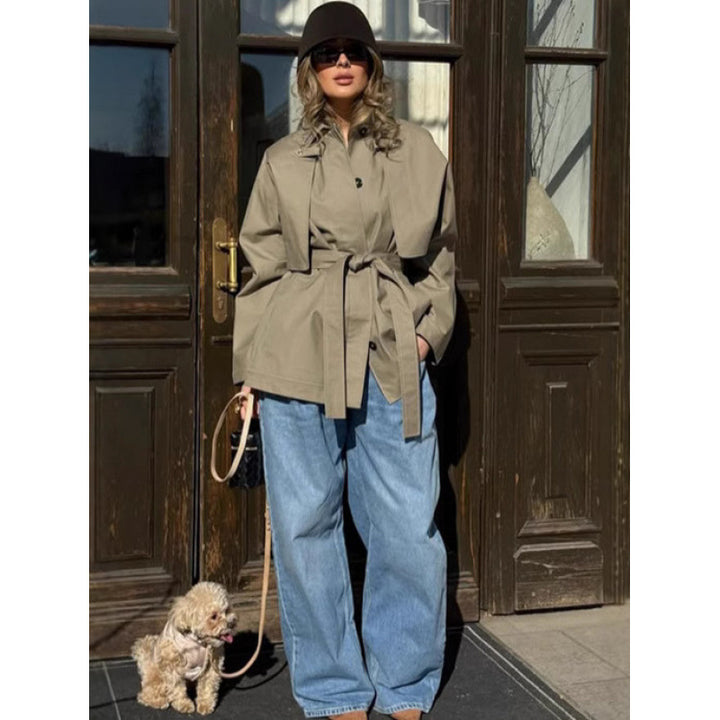 Damen Trenchcoat mit taillierbarem Gürtel und modischen Revers Drune
