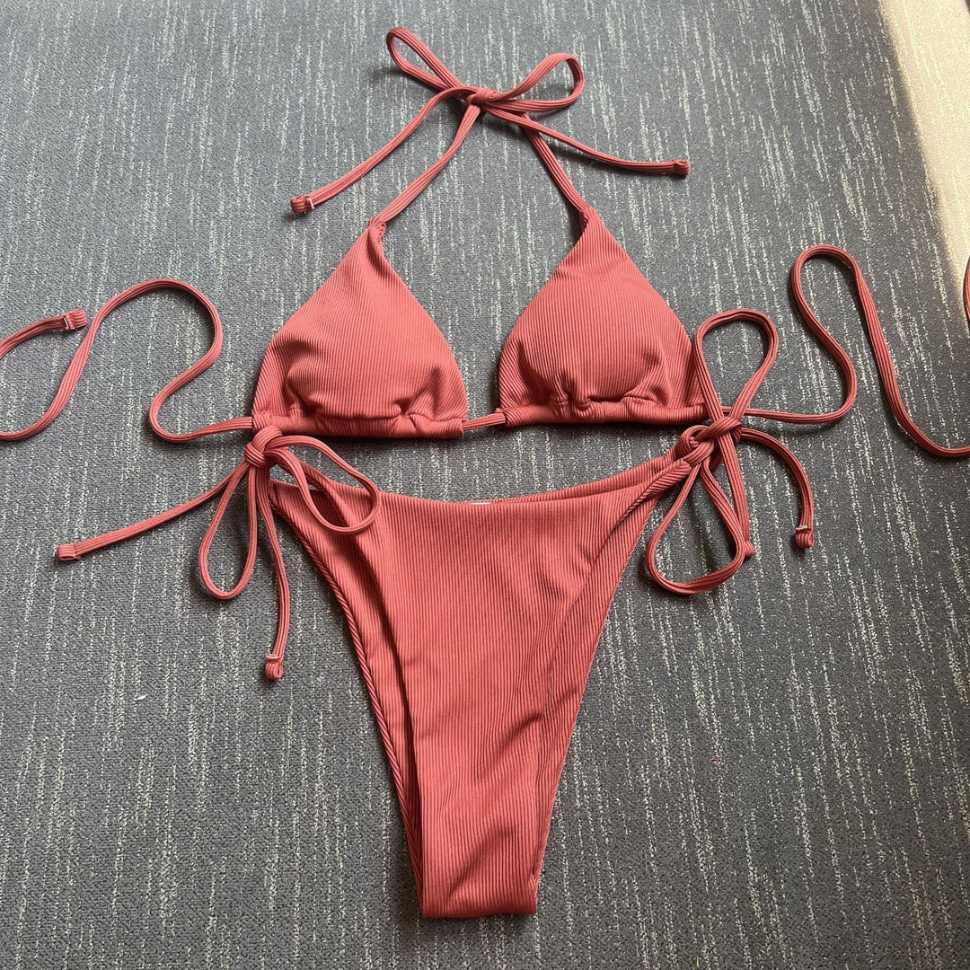 Damen Triangel-Bikini mit verstellbaren Trägern und Ripp-Design Drune