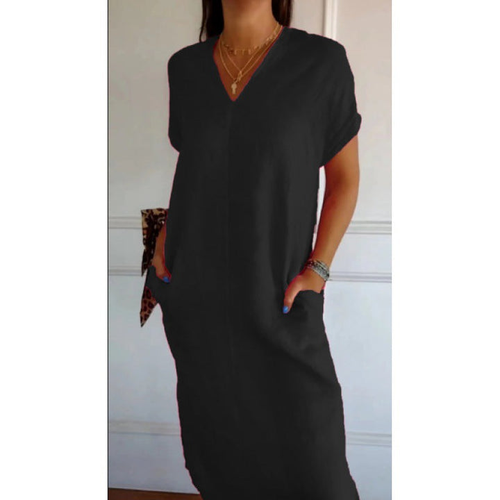 Damen Lässiges V-Ausschnitt Kleid mit praktischen Taschen und oversize Schnitt Drune