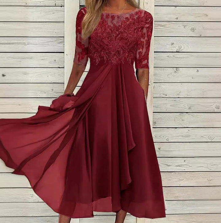 Damen Abendkleid mit elegantem Stickdesign und fließendem Rock Drune