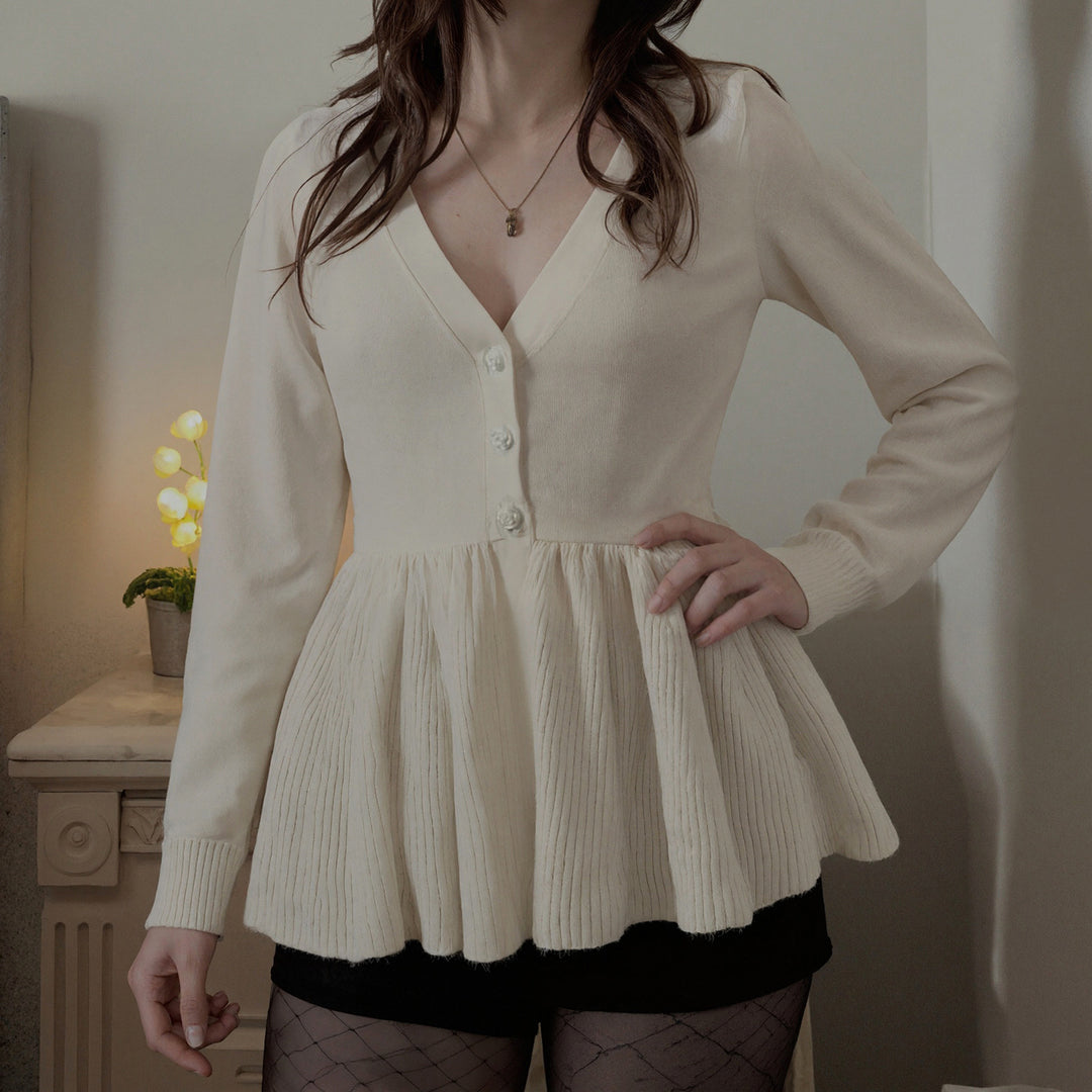 Damen Gerippte Strickjacke mit tailliertem Peplum-Saum Drune
