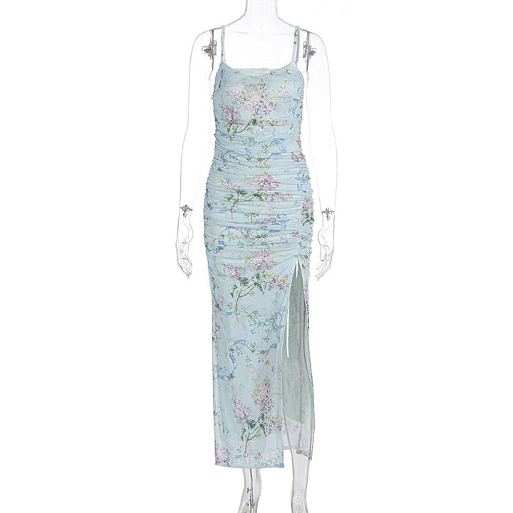 Damen Maxikleid mit floralen Mustern und Seitenschlitz Drune