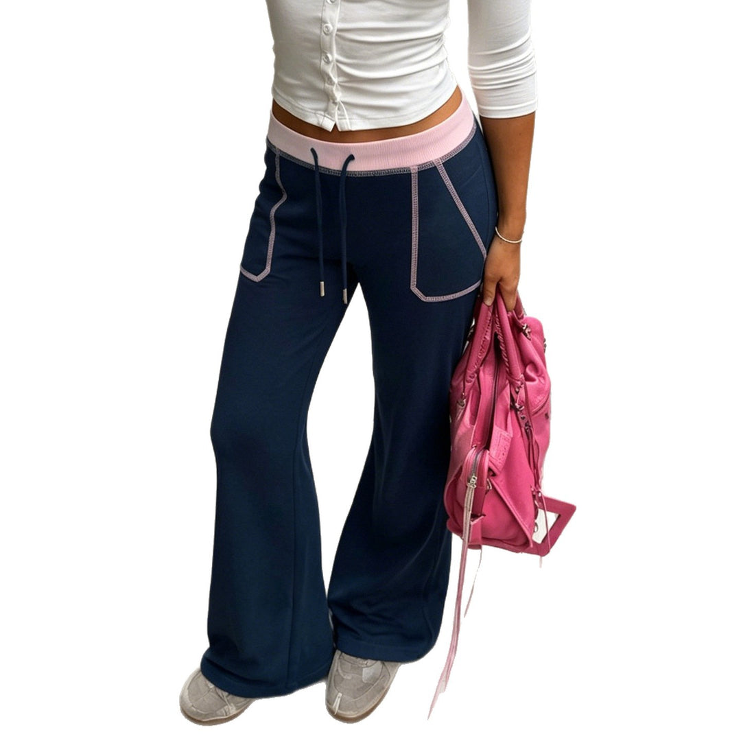 Damen Weite Lounge-Hose mit hohem Elastikbund, Kordelzug und Kontrastpaspel Drune