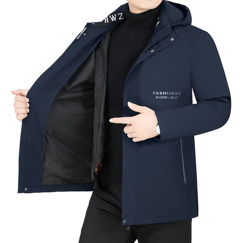 Herren Moderner Urbaner Parka mit fester Kapuze, nahtverdeckten Reißverschlüssen und leichtem Thermofutter Drune