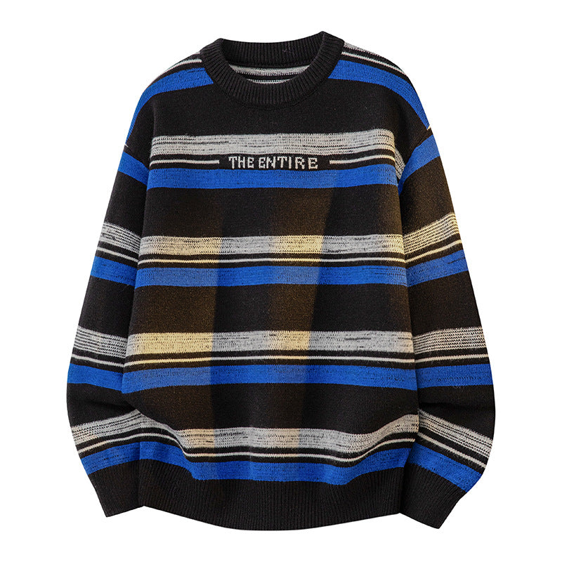 Unisex Oversize-Strickpullover mit maritimen Streifen, geripptem Saum & atmungsaktivem Baumwollmix Drune