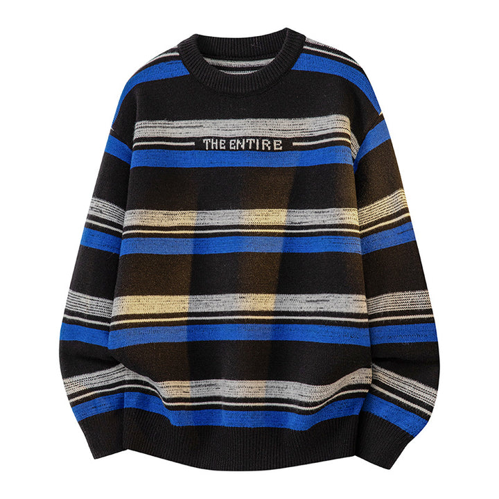Unisex Oversize-Strickpullover mit maritimen Streifen, geripptem Saum & atmungsaktivem Baumwollmix Drune