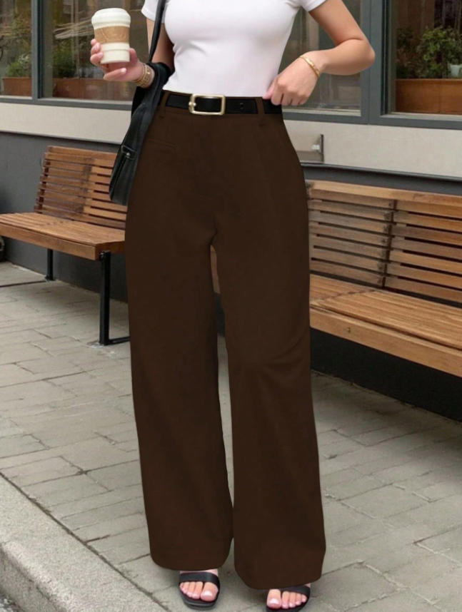 Damen Elegante und bequeme High-Waist Stoffhose mit breitem Bein Drune
