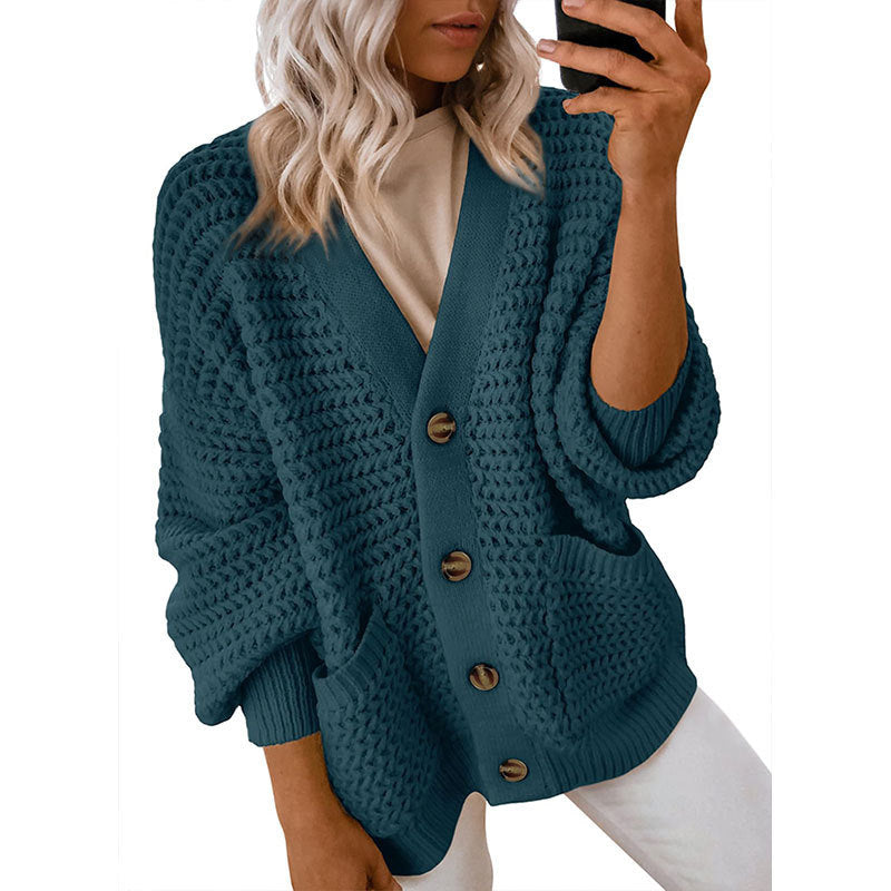 Damen Strickjacke mit dicker Textur und Knopfdetails Drune