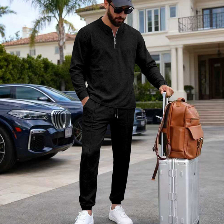 Herren Leichtes Henley-Loungewear-Set mit Kontrastkragen, Tunnelzug-Jogger und elastischen Bündchen Drune