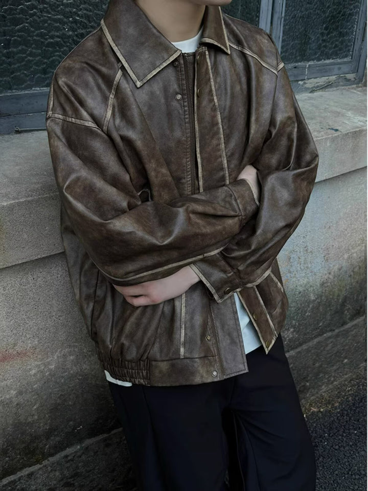 Vintage-Motorradjacke aus Leder im Used-Look