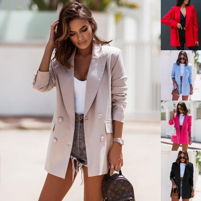 Damen eleganter Blazer mit doppelter Knopfreihe und modernen Taschen Drune