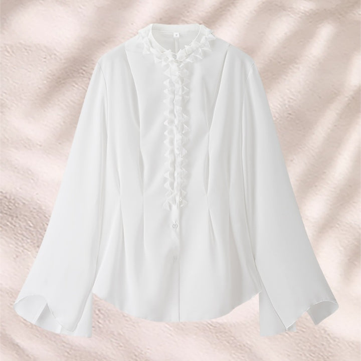 Damen elegante Bluse mit Rüschenkragen und weiten Ärmeln Drune