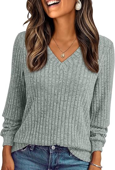 Damen Weicher Rippstrickpullover mit V-Ausschnitt Drune
