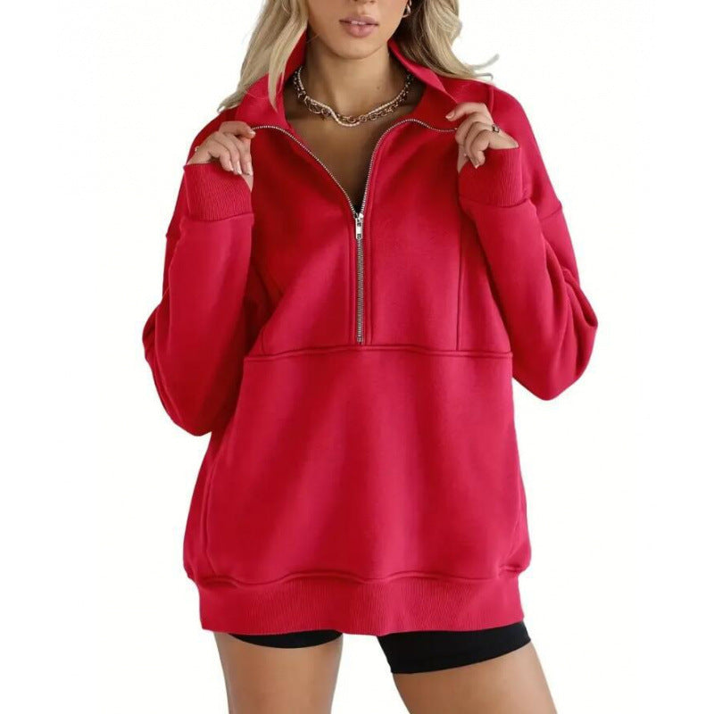 Damen Sweatshirt mit halbem Reißverschluss und oversized Schnitt Drune