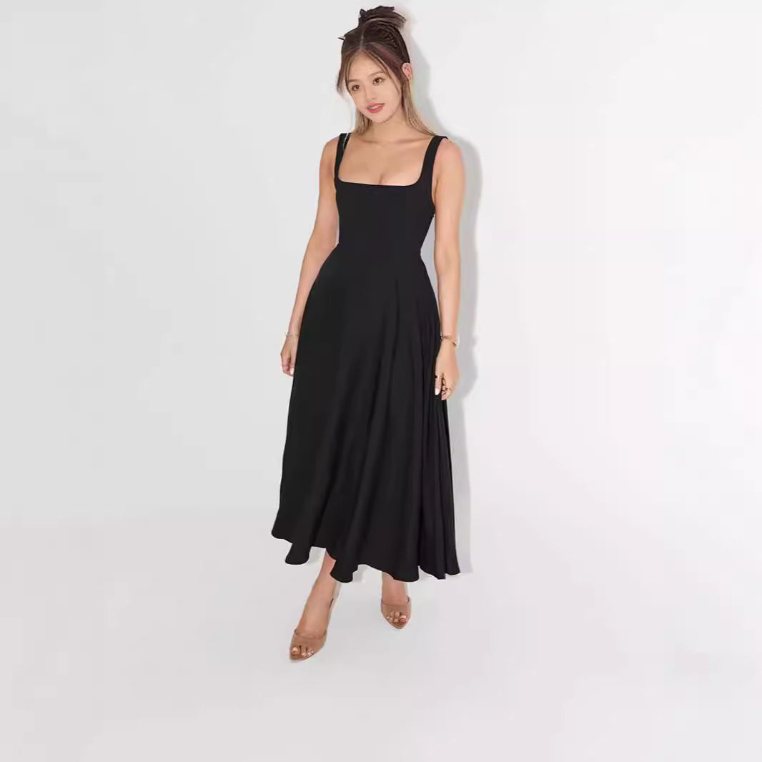 Damen A-Linien Maxikleid mit quadratischem Ausschnitt und fließendem Stoff Drune