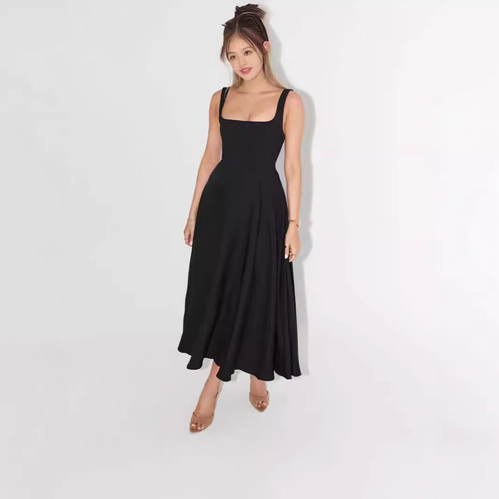 Damen A-Linien Maxikleid mit quadratischem Ausschnitt und fließendem Stoff Drune