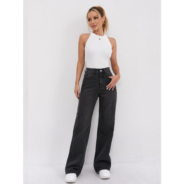 Damen Weite Hochtaillen-Jeans mit einzigartigen Nahtdetails und lässigem Schnitt Drune