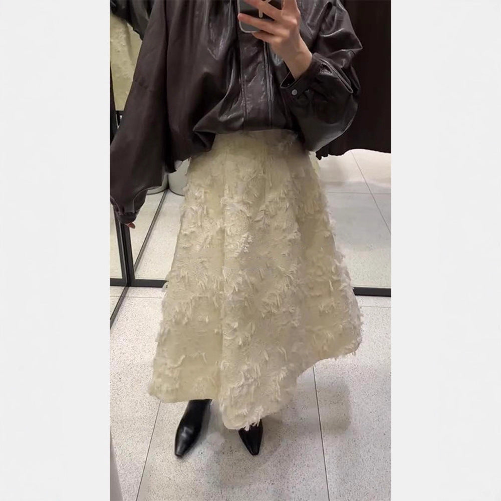 Damen Midirock mit hoher Taille und fransiger Struktur Drune