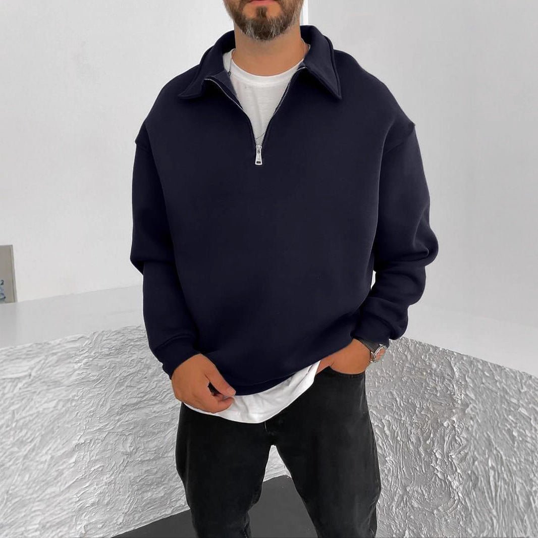 Herren Oversize Halbzip-Sweatshirt mit aufgestelltem Kragen Drune