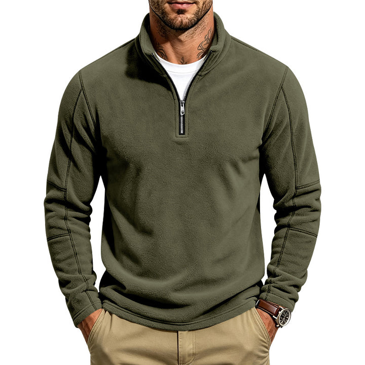 Herren Fleece-Halbreißverschluss-Pullover mit Stehkragen und Flatlock-Nähten Drune