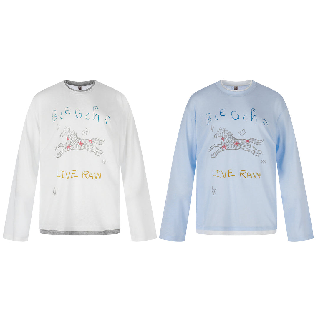Damen Langarmshirt mit illustrativem Pferde‑Print und Lagenoptik Drune