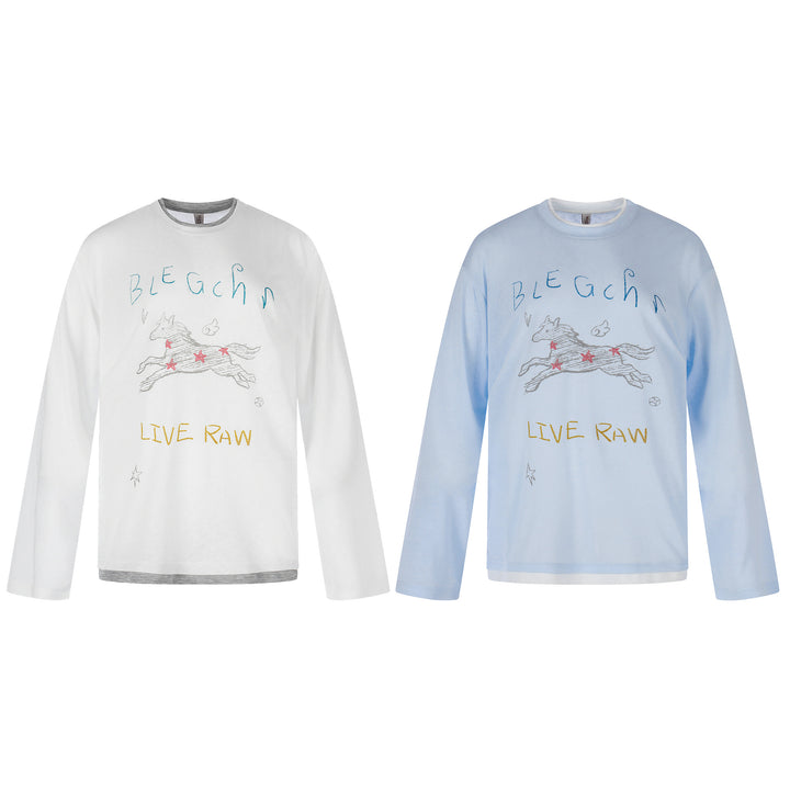 Damen Langarmshirt mit illustrativem Pferde‑Print und Lagenoptik Drune
