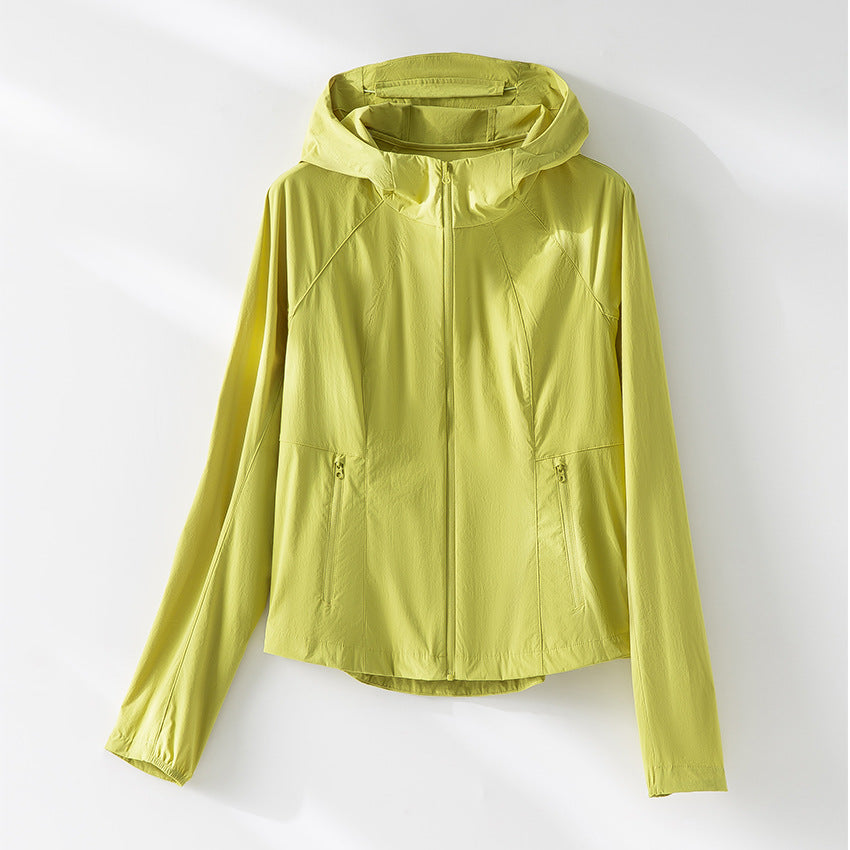 Damen Ultraleichte Kapuzen-Windjacke mit Raglanärmeln und Reißverschlusstaschen Drune