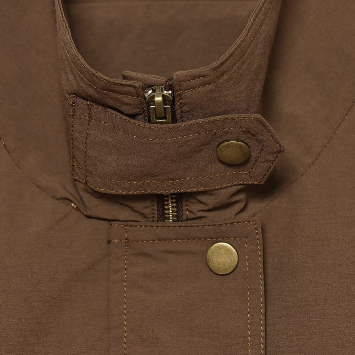 Damen Leichte Fieldjacke mit Stehkragen, Tunnelzugtaillierung und verdeckter Druckknopfleiste Drune
