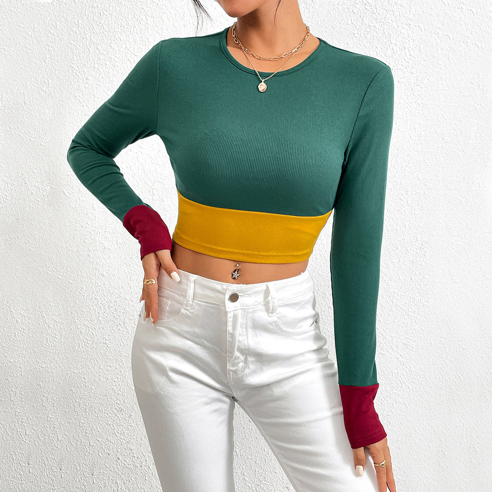Damen Crop-Top mit Farbblock und Langarmdesign Drune