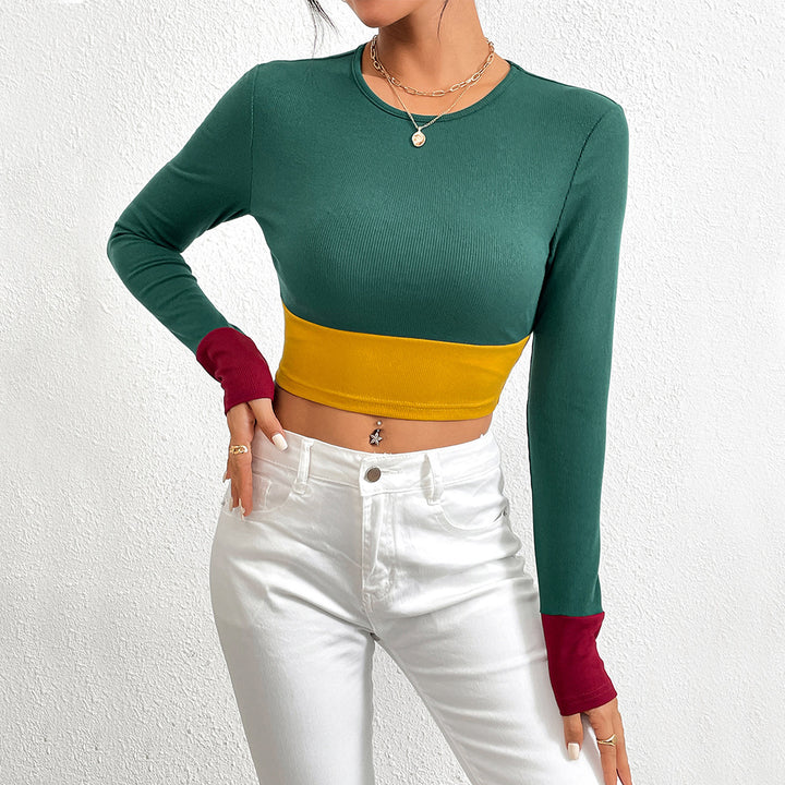 Damen Crop-Top mit Farbblock und Langarmdesign Drune