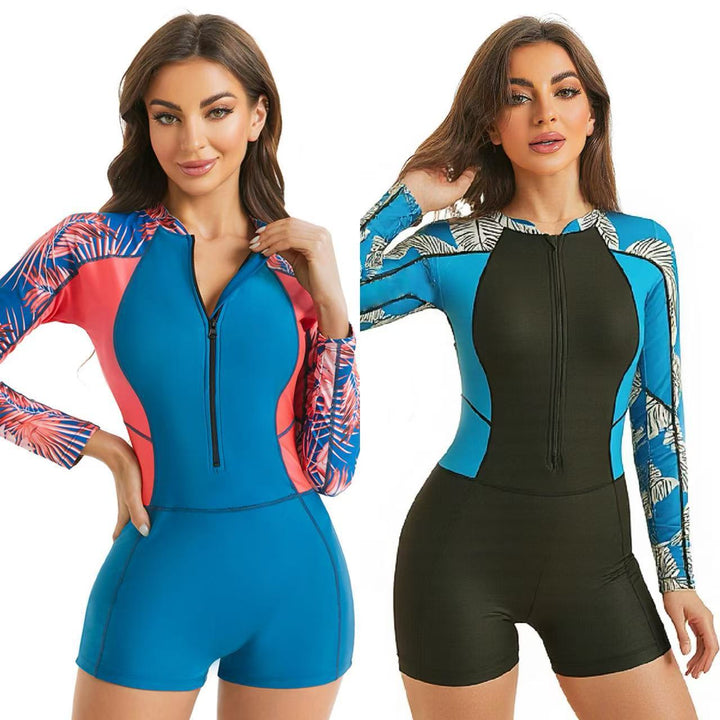 Damen Rashguard Anzug mit Hohem Kragen und Farbblock-Design Drune