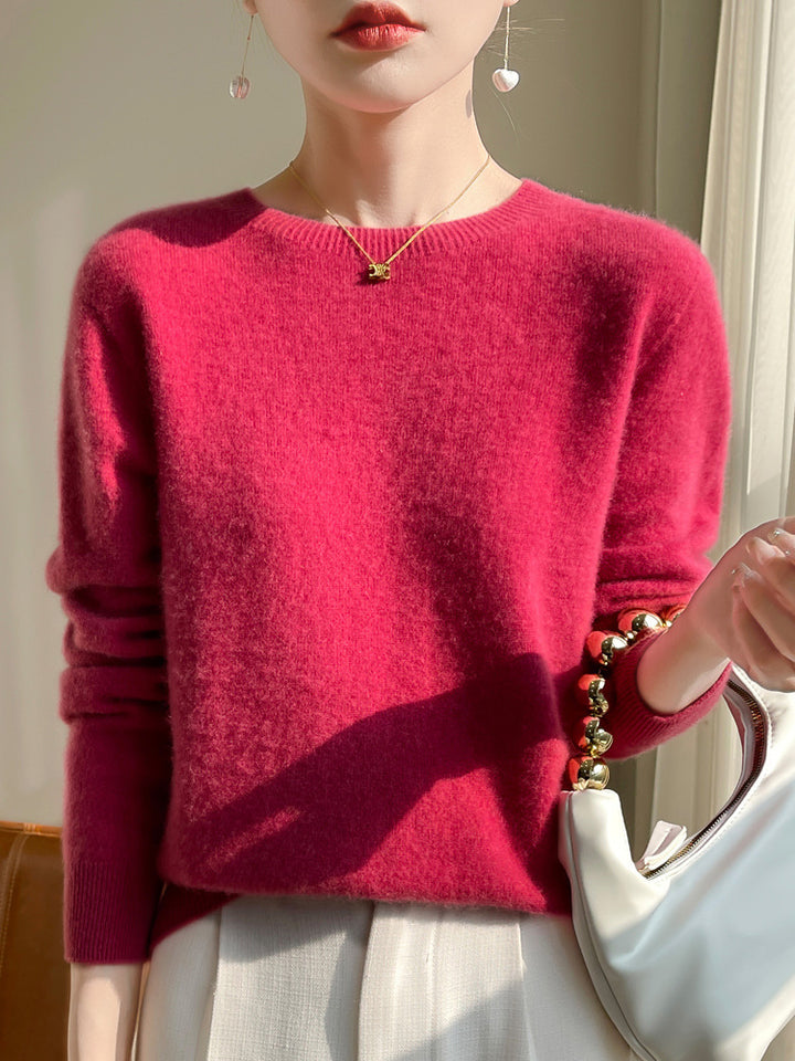 Damen Luxuriöser Kuschelstrick-Pullover mit Rundhals und Mohair-Optik Drune