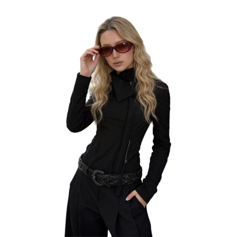 Damen Taillierte Zip-Jacke mit asymmetrischem Kragen und figurformender Silhouette Drune
