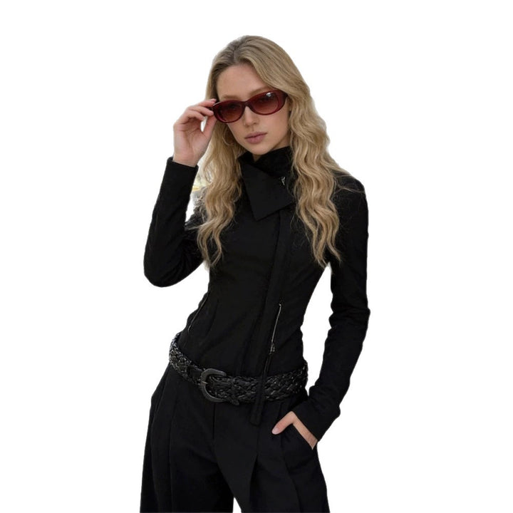 Damen Taillierte Zip-Jacke mit asymmetrischem Kragen und figurformender Silhouette Drune