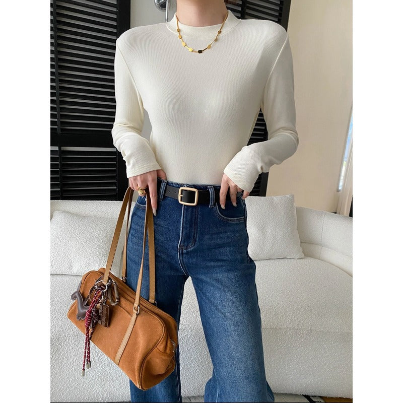 Damen figurbetontes Langarmshirt aus feinem Rippstrick und lässiger Passform Drune